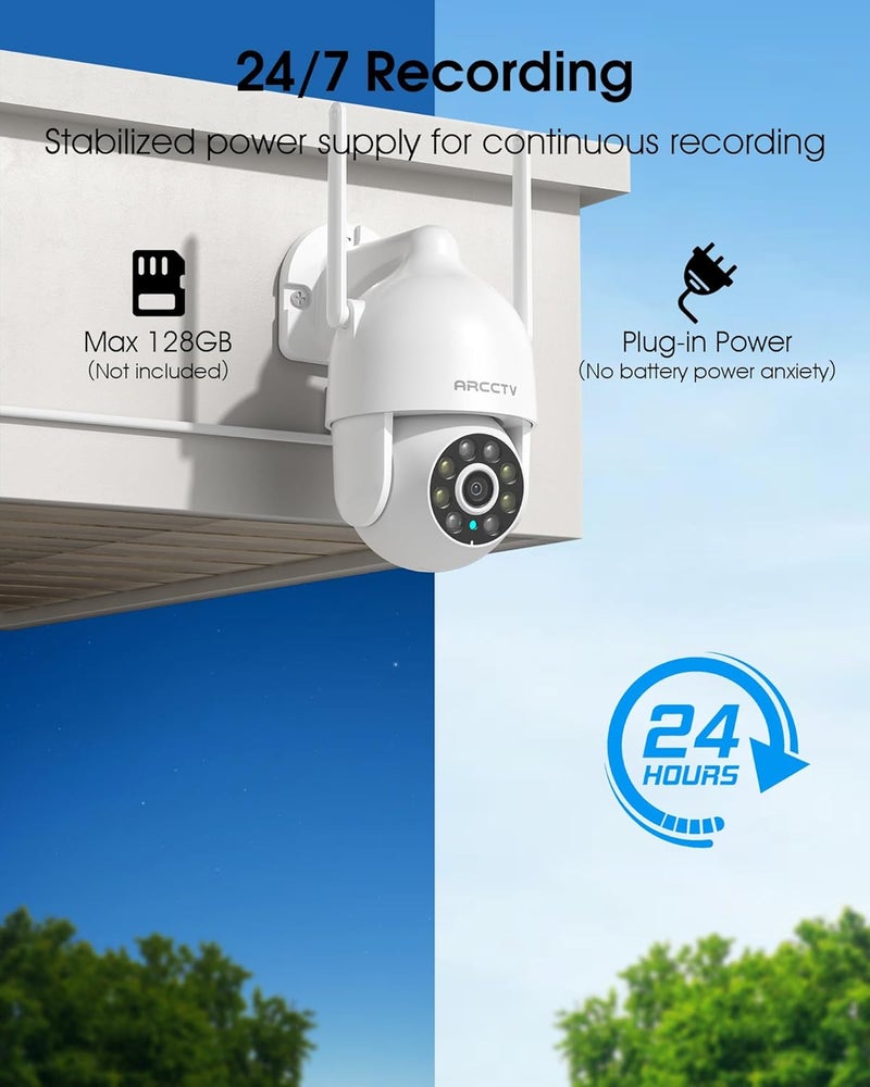 ARCCTV 2K Security Cameras Outdoor, 360°Pan-Tilt View 2.4G/5G WiFi Security Camera with Motion Tracking, Spotlight & Siren, 2-Way Audio, Full Color Night Vision, Waterproof (2 Pack) - Image 5